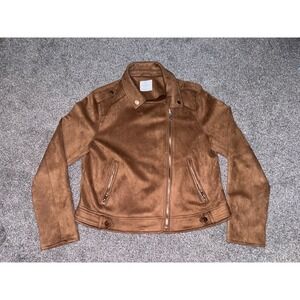 Primark Women's Brown Faux Suede Biker Jacket - Large